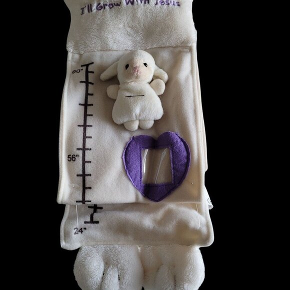 FIESTA Plush Lamb Growth Chart "I'll Grow With Jesus" Embroidery Cream & Purple - Picture 3 of 10